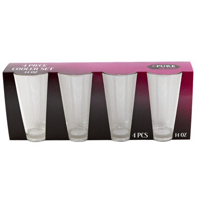 DRINKWARE 4PC SET COOLER GLASS 14OZ CLEAR CAMEO SLEEVE BOX