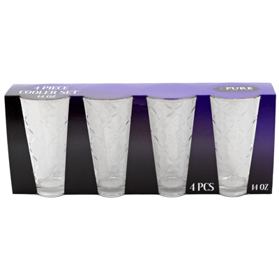 DRINKWARE 4PC SET COOLER GLASS 14OZ FLOWER CAMEO SLEEVE BOX