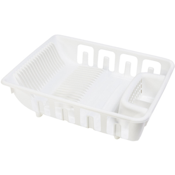 DISH RACK ALL IN ONE SELF DRAINING WHITE PLASTIC 13.5X5X17.5