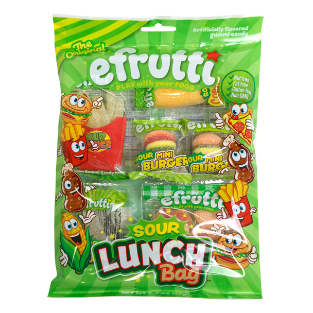 EFRUTTI SOUR LUNCH BAG GUMMI CANDY 2.7-OZ PEG BAG COUNTER DISPLAY