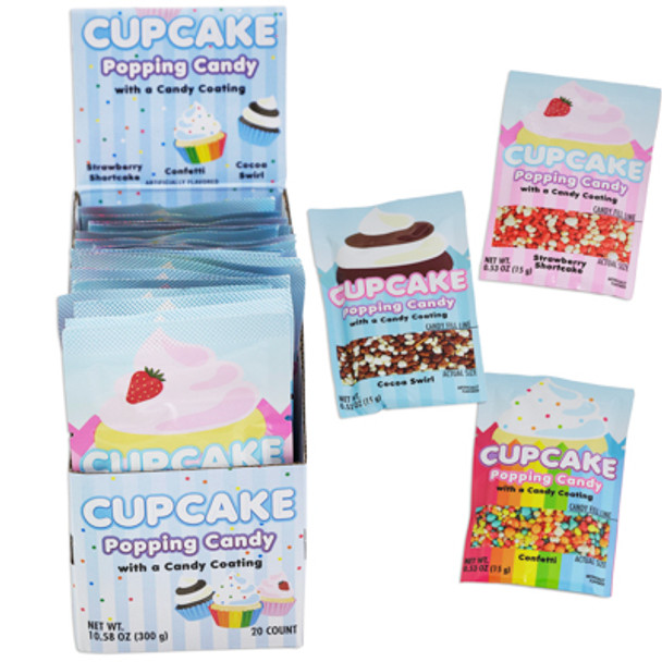 CUPCAKE POPPING CANDY W/CANDY COATING 20CT 3 FLAVORS .53 OZ COUNTER DISPLAY