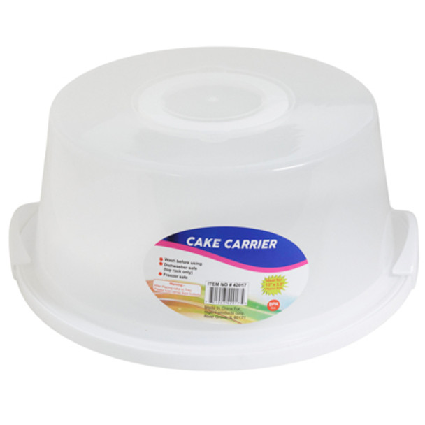 CAKE CARRIER WITH LOCK LID & HANDLES WHITE 13.75D X 5.75H