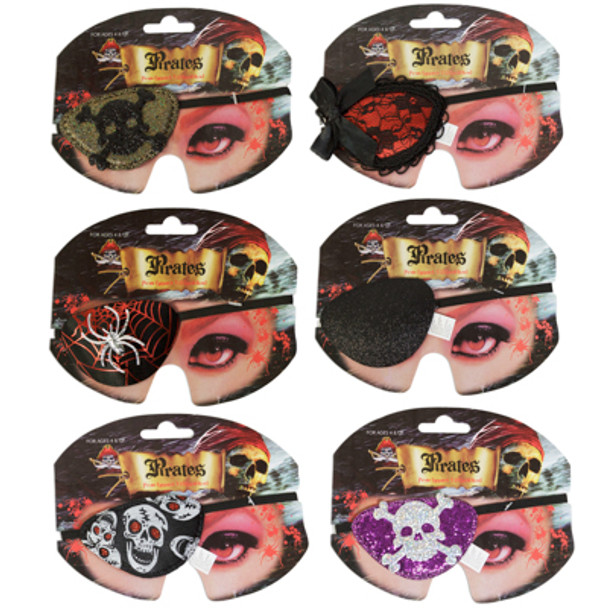 PIRATE EYEPATCH 6ASST COSTUME ACCESSORY POLYESTER/ILLUS BACKER CARD/OPP BAG