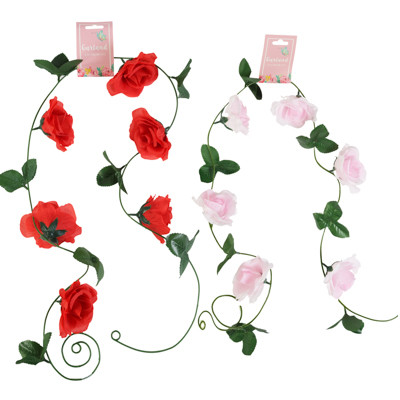ROSE FLOWER GARLAND 6FT 2AST COLORS RED OR PINK/BARBELL HDR