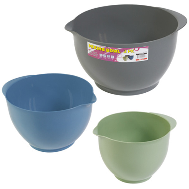 MIXING BOWL 3PK S-M-L 3 ASSORTED COLORS GREEN, BLUE, GRAY