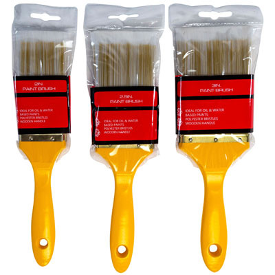 PAINT BRUSH HEAVY DUTY WOOD HANDLE 3-SIZES 2/2.- 5/3 INCH HARDWARESLEEVE/PVC BAG