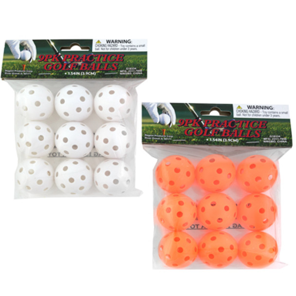 PRACTICE GOLF BALLS W/HOLES 9PK 1.54IN 24 WHITE/12 NEON ORANGE PER CASE PBH PRACTICE GOLF BALLS W/HOLES 9PK 1.54IN 24 WHITE/12 NEON ORANGE PER CASE PBH
