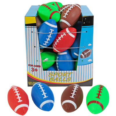 FOOTBALL PVC 6IN 4AST COLORS IN 24PC PDQ