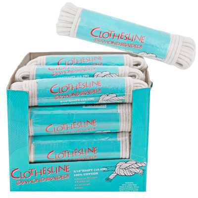 CLOTHESLINE 50FT COTTON W/ POLY FIBER SHRINK W/ LABEL IN 24PC PDQ