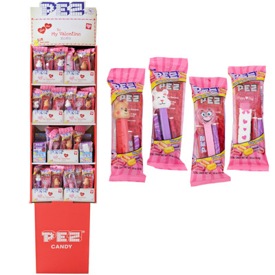 PEZ VALENTINE FLOOR DISPLAY 84 EA DISPENSERS + 2 ROLLS CANDY 24 EA 6 ROLLS CANDY 4 ASST DISPENSERS