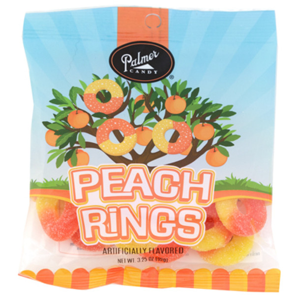 PALMER CANDY PEACH RINGS 3.25 OZ PEG BAG