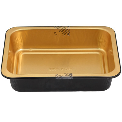 ALUMINUM ENTREE PAN MEDIUM 2PC BLACK/GOLD 5.75 X 7.75 X 2.00 USE IN MICROWAVE OR OVEN