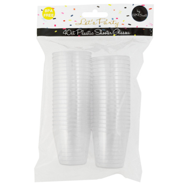 SHOT GLASS DISPOSABLE PLASTIC 40CT 1OZ CLEAR PTD OPP BAG