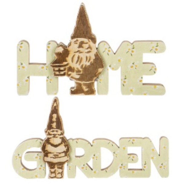 TABLETOP GNOME HOME/GARDEN SIGN 2AST 9.4X5.9 WOODEN