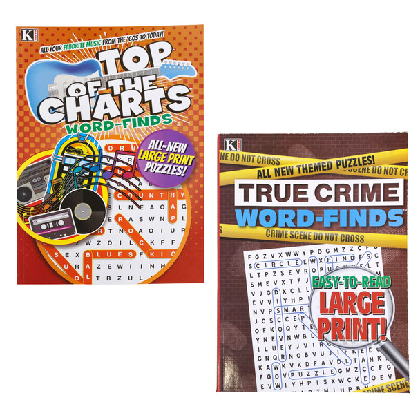 WORD FIND THEMED 80PG TRUE CRIME AND TOP OF THE CHARTS 2 VOL PER CS PDQ
