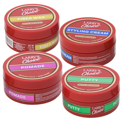 HAIR STYLING PRODUCTS 2.22OZ IN 24PC PDQ STYLING CREAM , PUTTY, FIBER WAX, POMADE LARRYS CHOICE