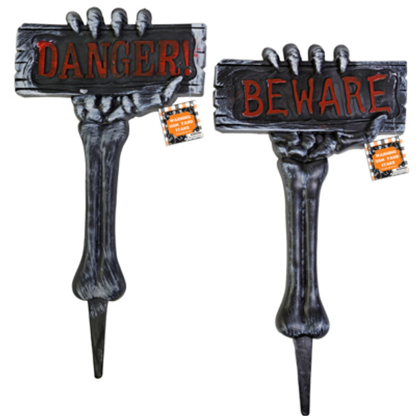 YARD STAKE HALLOWEEN HAND W/DANGER OR BEWARE SIGN 2ASST  21INH X 11.25IN W PLASTIC/HT/CASE CUT CARTON