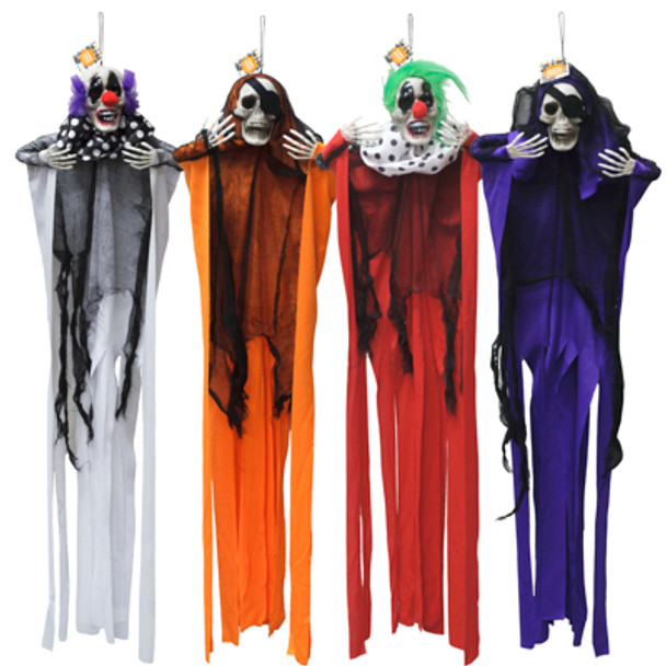 HANGING SKELETON 2 CLOWN/2 PIRATE 4AST 38IN L HLWN HT