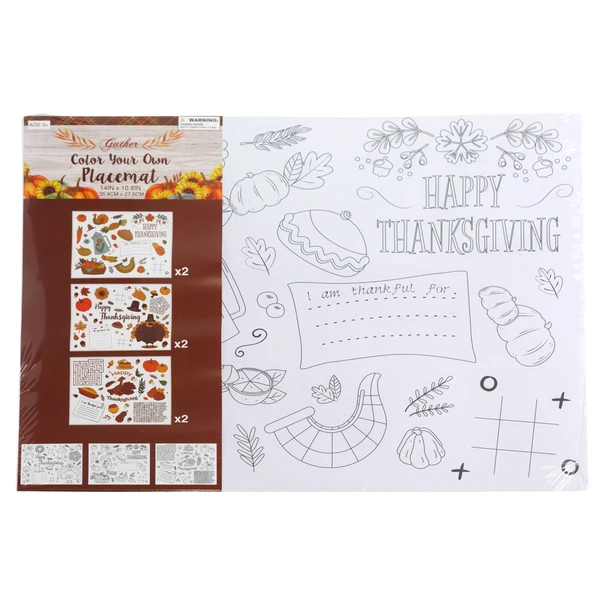 PLACEMAT HARVEST COLOR YOUR OWN  6PK/3 DESIGNS SHRINK/WRAP CARD