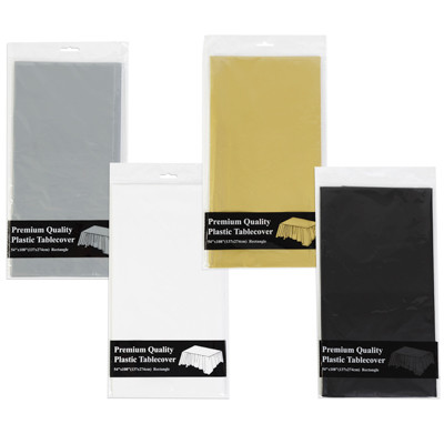 TABLECOVER 54X108 PE PLASTIC BANQUET/CATER COLORS BLACK/WHITE/GOLD/SILVER IN PRINTED PB