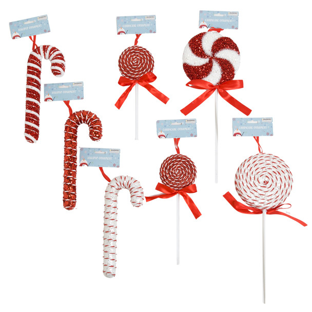 ORNAMENT CANDY LOLLIPOPS 10-16IN & CANDY CANES 10-11.8IN 6ASST XMAS HDR CARD