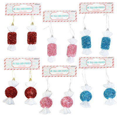 ORNAMENT TINSEL CANDY 4.72IN 2PKS 2 STYLES/3 COLORS XMAS PBH