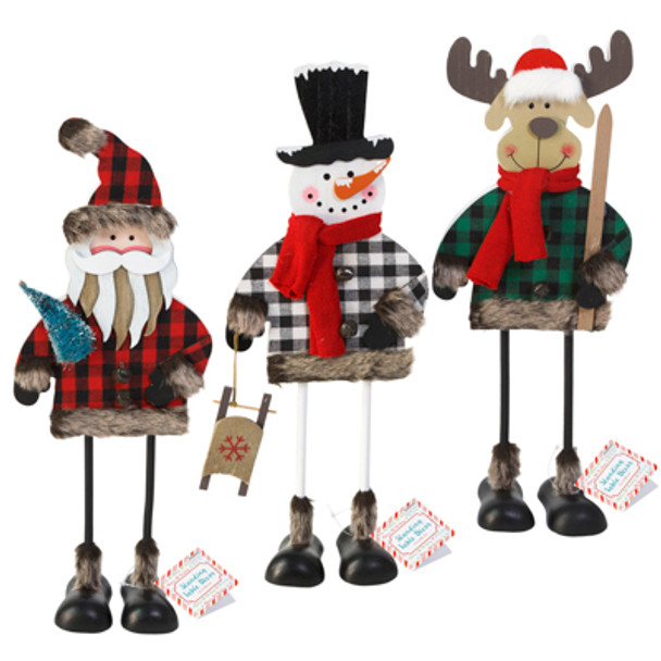 SANTA/SNOWMAN/REINDEER 15IN MDF STANDING FIGURES BUFFALO PLAID DELUXE DETAILS/HT