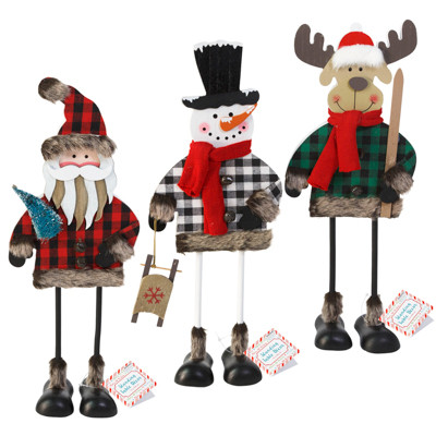 SANTA/SNOWMAN/REINDEER 15IN MDF STANDING FIGURES BUFFALO PLAID DELUXE DETAILS/HT