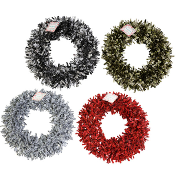 TINSEL WREATH 11IN BUFFALO PLAID CHECK 4 AST COLORS