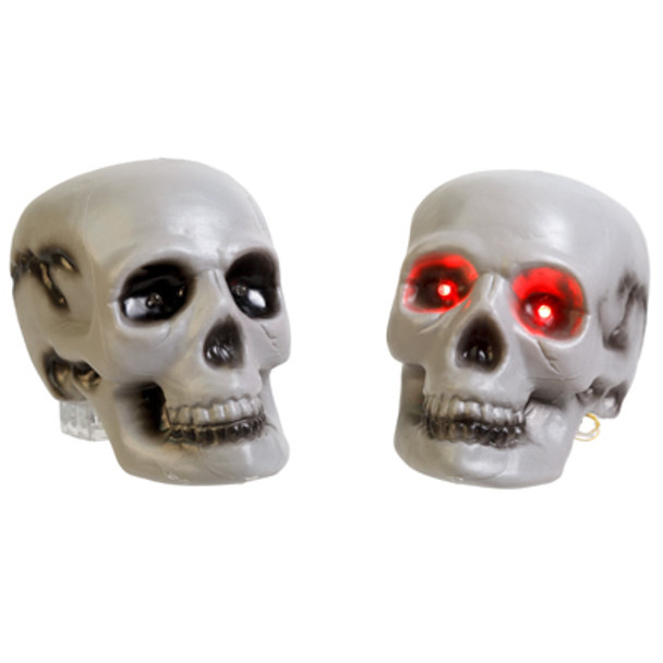SKULL HEAD PLASTIC DECOR 7X5IN 3FUNCTION RED OR GREEN EYES REPLACEABLE AA BATTERY