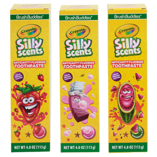 TOOTHPASTE CRAYOLA 4OZ SILLY SCENTS BUBBLE GUM, STRAWBERRY, WATERMELON