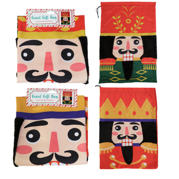 NUTCRACKER BEARDED GIANT DRAWSTRING 30X21 GIFT BAG PRINTED NONWOVEN XMAS HDR 12.99