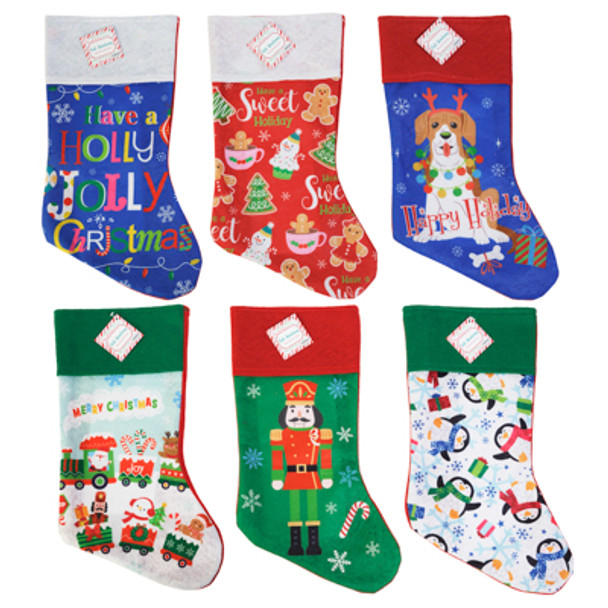 STOCKING FELT 18IN PRINTED 6AST XMAS HT/JHOOK STOCKING FELT 18IN PRINTED 6AST XMAS HT/JHOOK