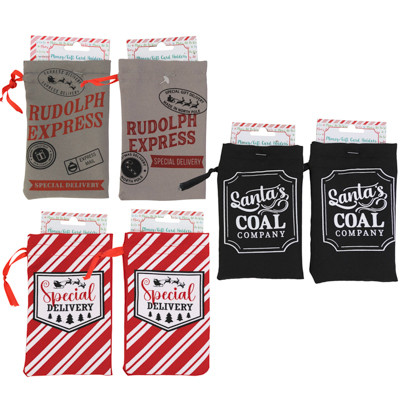 GIFT CARD HOLDER W/DRAWSTRING 6X4IN POLY FABRIC 3AST XMAS PRINTS/TCD