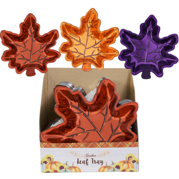 METALLIC LEAF SHAPED DISH 3AST COLORS IN 24PC PDQ EA/UPC LABEL