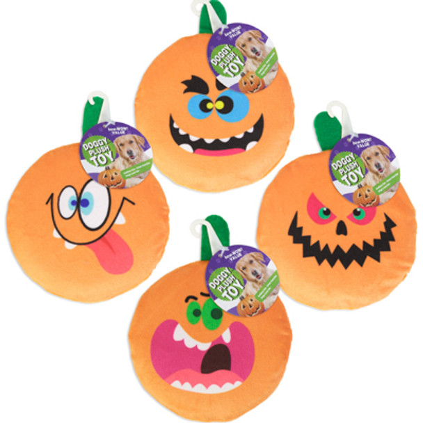 DOG TOY PUMPKIN HALLOWEEN SQUEAKER 4 ASSORTED FACE DESIGNS REF #P33800 COUNTER DISPLAY