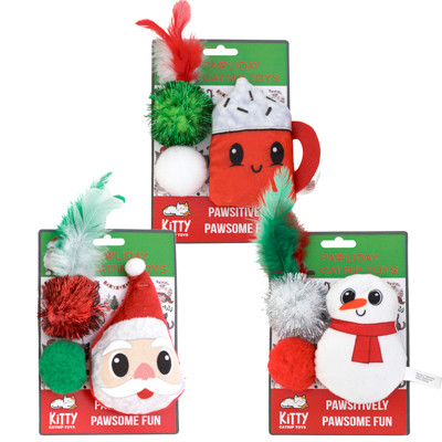 CAT TOY WITH CATNIP CHRISTMAS 3 ASSORTED ON CHAIN STRIP