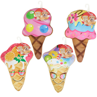 DOG TOY PLUSH WITH SQUEAKER 9 INCH ICE CREAM CONE ASSORTMENT