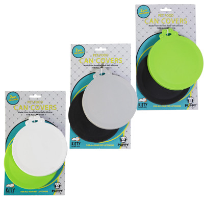 PET FOOD CAN COVERS SILICONE 2PK 4 COLORS IN CHAIN STRIP
