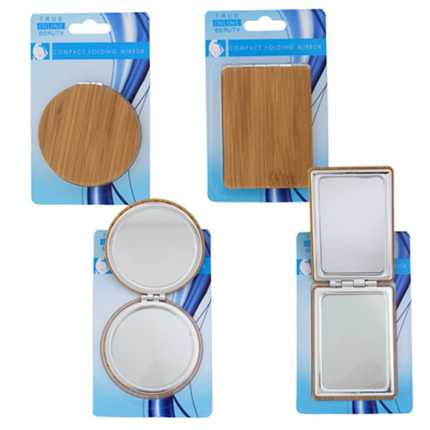 COMPACT MIRROR BAMBOO PRINT 2AST 2.75 DIA ROUND/2.4 X 3.3 RECT REG/MAGNIFY ON MERCH STRIP