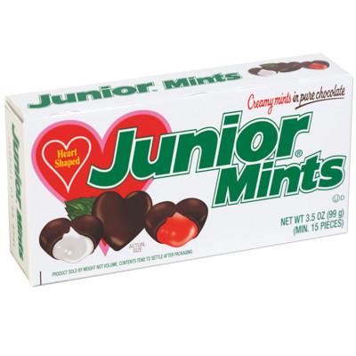 JUNIOR MINTS VALENTINES HEARTS 3.5 OZ BOX DISPLAY READY CASE