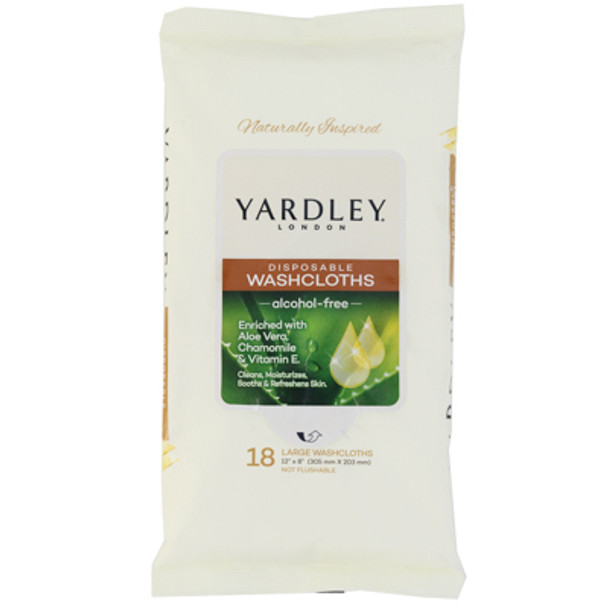WASHCLOTH 18CT DISPOSABLE ALCOHOL FREE ALOE VERA CHAMOMILE & VITAMIN E YARDLEY IN 2-12PC PDQ