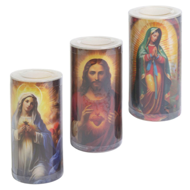 FLAMELESS 3X6 WAX LED NOVENA CANDLE 3 ASST 3XAAA BAT OP (NOT INCL) PVC LID/LAB