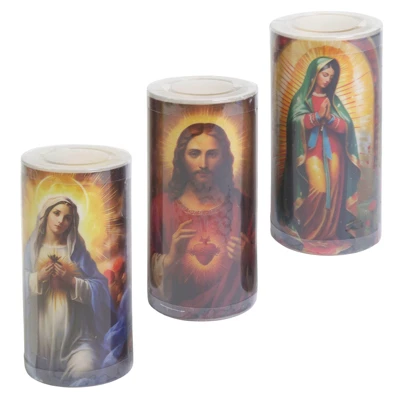 FLAMELESS 3X6 WAX LED NOVENA CANDLE 3 ASST 3XAAA BAT OP (NOT INCL) PVC LID/LAB
