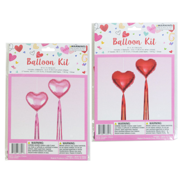 BALLOON FOIL 2PK 12IN HEART W/48" STREAMERS 2ASST PINK/RED PB/INSERT