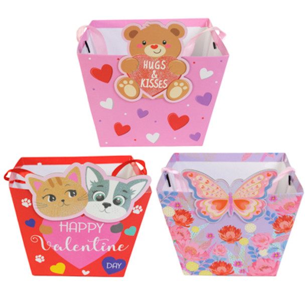 GIFT BASKET VALENTINE PAPERBOARD W/ DIE CUT GLITTER TIP-ON ACCENT 3ASST 7.5 X 5.6 VALENTINE COLOR LABEL
