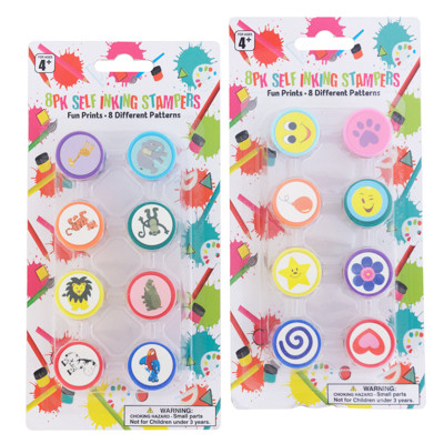 STAMPERS SELF INKING 8PK FUN PRINTS 2ASST COMBOS BLISTER CARD