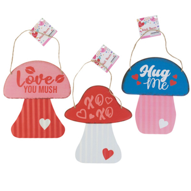 HANGING DECOR VALENTINE MUSHROOM CORRUGATE METAL 3 ASST 6 X 7.5"  HANGTAG