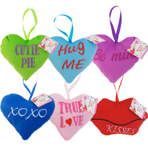 CONVERSATION HEART/LIP PILLOW 6 ASST EMBROIDERED PLUSH 7"