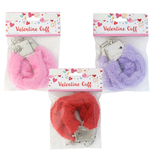HANDCUFFS VALENTINE PLUSH COVERED PINK/RED/PURPLE W KEYS PBH ADULT USE ONLY HANDCUFFS VALENTINE PLUSH COVERED PINK/RED/PURPLE W KEYS PBH ADULT USE ONLY